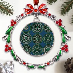 Mazipoodles Retro Circles Revisited- Teal Green White  Metal X mas Wreath Ribbon Ornament by Mazipoodles