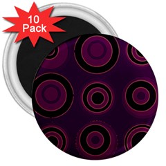 Mazipoodles Retro Circles Revisited - Blackcurrant Blackcherry Black 3  Magnets (10 Pack)  by Mazipoodles