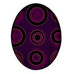 Mazipoodles Retro Circles Revisited - Blackcurrant Blackcherry Black Oval Glass Fridge Magnet (4 Pack) by Mazipoodles