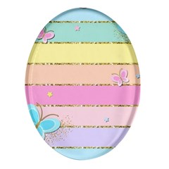 Pastel, Butterfly, Spring, Stripes, Oval Glass Fridge Magnet (4 Pack) by kyorashop23