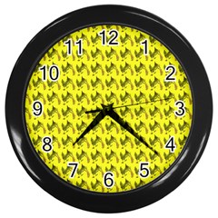 Fern Pattern 2 Yellow Wall Clock (black) by snowwhitegirl