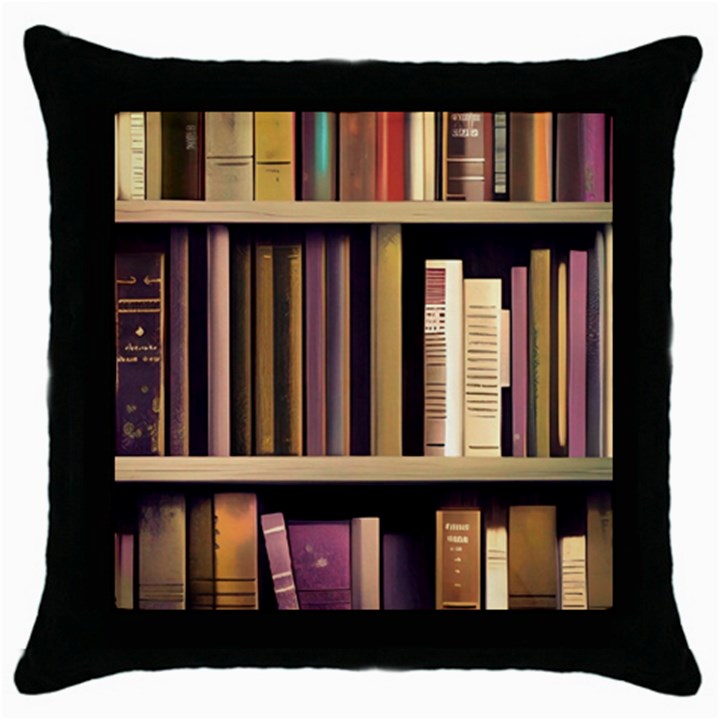 Books Bookshelves Office Fantasy Background Artwork Book Cover Apothecary Book Nook Literature Libra Throw Pillow Case (Black)