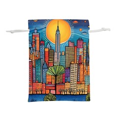 City New York Nyc Skyscraper Skyline Downtown Night Business Urban Travel Landmark Building Architec Lightweight Drawstring Pouch (s) by Posterlux