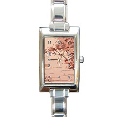 Pastel Nature , Art, Blue, Cute, Nature, Pink Rectangle Italian Charm Watch by kyorashop23