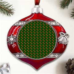 Kawaii Pumpkin Patt Green Metal Snowflake And Bell Red Ornament by snowwhitegirl