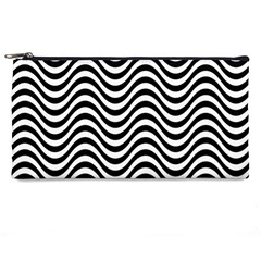 Black White Wave Pattern Wavy Water Seamless Pencil Case by Posterlux