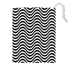 Black White Wave Pattern Wavy Water Seamless Drawstring Pouch (5xl) by Posterlux