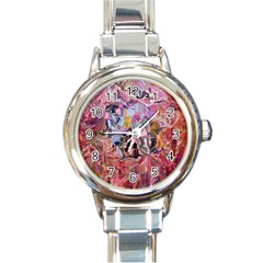 Marbling Blend  Round Italian Charm Watch by kaleidomarblingart