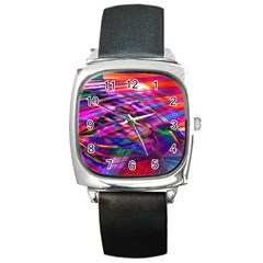 Wave Lines Pattern Abstract Square Metal Watch by anzea