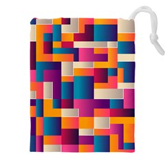 Abstract Geometry Blocks Drawstring Pouch (4xl) by anzea