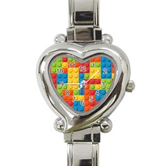 Lego Bricks, Colorful Dots Background Heart Italian Charm Watch by kyorashop23