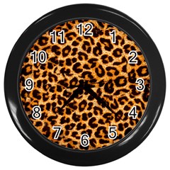 Leopard Skin Texture Macro, Brown Wall Clock (black) by kyorashop23