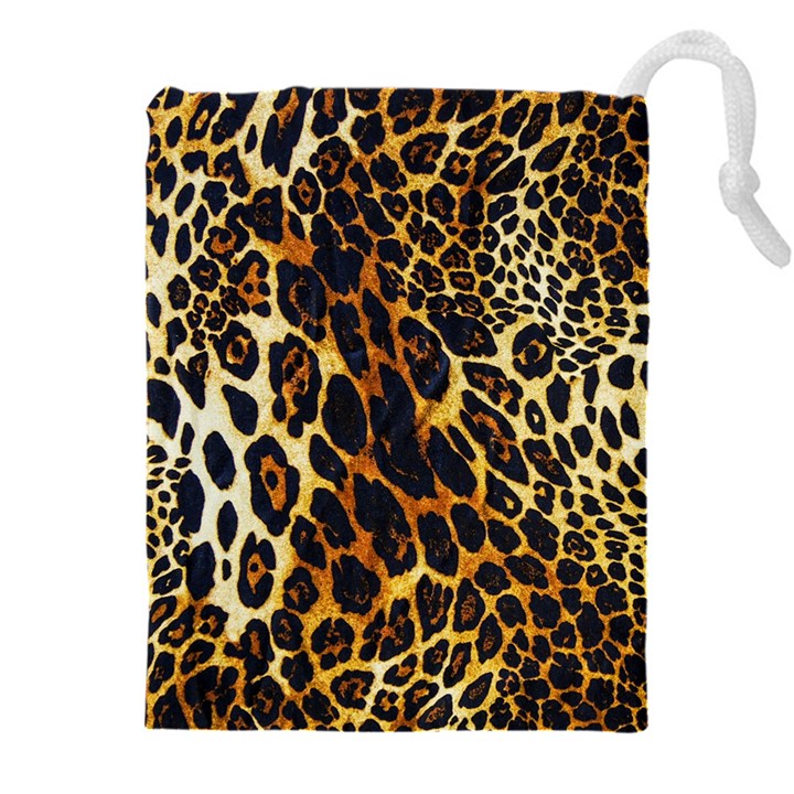 Leopard Skin Texture, Macro, Brown Drawstring Pouch (5XL)