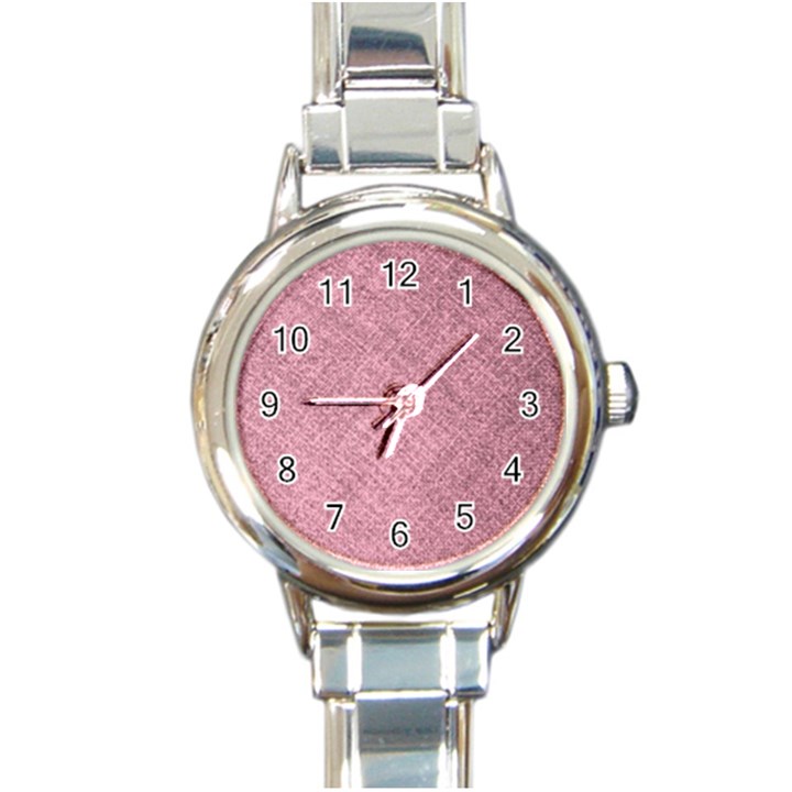 Pink Fabric Texture, Knitted Pink Texture, Round Italian Charm Watch