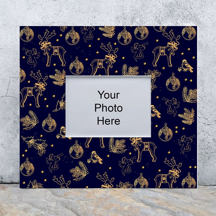 Christmas Pattern Gold December  Happy Holidays Merry Christmas Winter Family Festive Gold New Year White Wall Photo Frame 5  x 7 