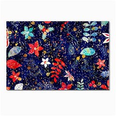 Festive Floral Pattern Christmas Blue Floral Flower Foliage Leaves Pattern Red Snow Winter Postcard 4 x 6  (pkg Of 10) by Maspions