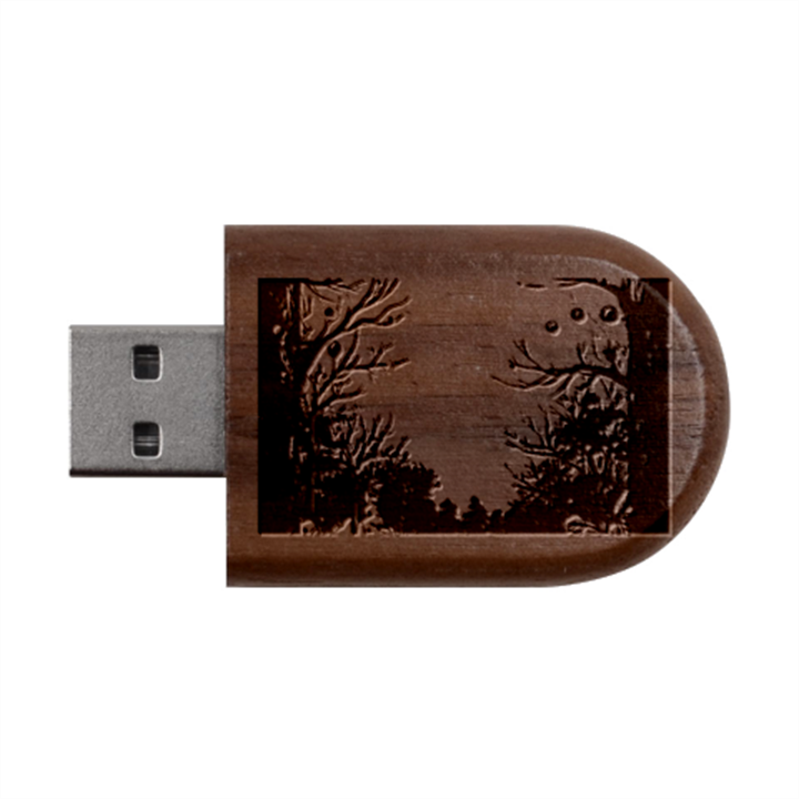 Christmas Frame Border Wood Oval USB Flash Drive