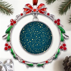 Star Golden Pattern Christmas Design White Gold Metal X mas Wreath Ribbon Ornament by Apen