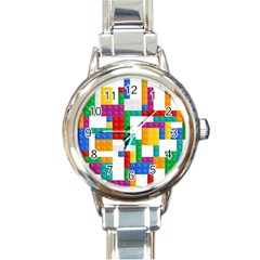 Colorful Bricks, Bricks, Colorful, Colors, Games, Lego, Rainbow Round Italian Charm Watch by kyorashop23