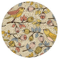 Seamless Pattern With Flower Bird Round Trivet by Bedest