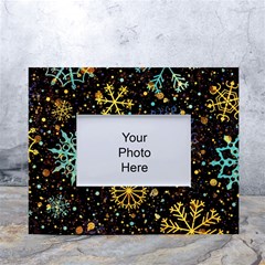 Gold Teal Snowflakes Gold Abstract Christmas White Tabletop Photo Frame 4 x6  by Bedest