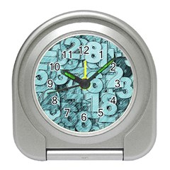 Blue Digits Background, Artwork, Numbers Travel Alarm Clock by kyorashop23