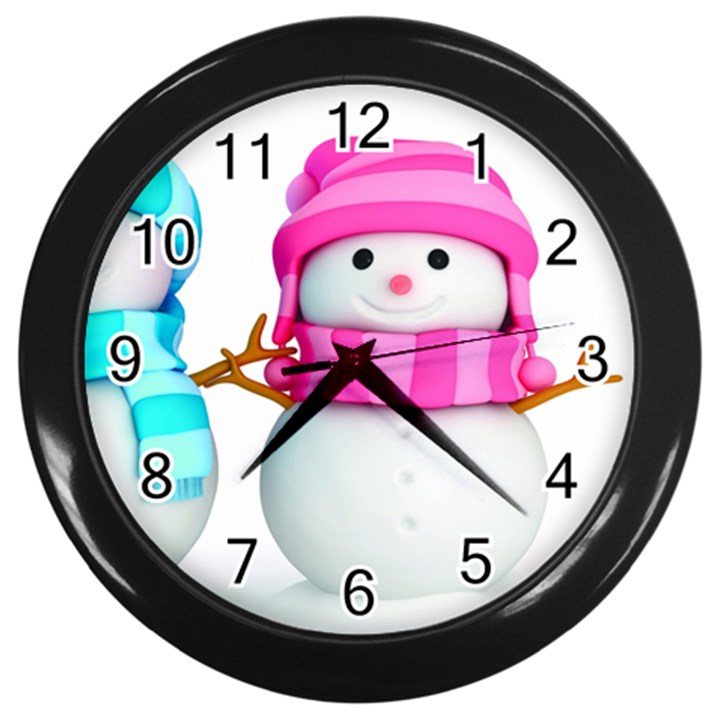 Two Snowmen, Wall Clock (Black)