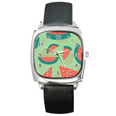 Watermelon Dots Summer Pattern Square Metal Watch by Bedest