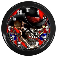 Confederate Flag Usa America United States Csa Civil War Rebel Dixie Military Poster Skull Wall Clock (black) by Ket1n9