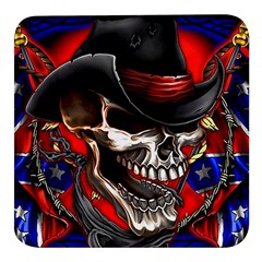 Confederate Flag Usa America United States Csa Civil War Rebel Dixie Military Poster Skull Square Glass Fridge Magnet (4 Pack) by Ket1n9