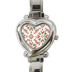 Christmas Texture, New Year, Red-green Christmas Ornament Texture Heart Italian Charm Watch by kyorashop23