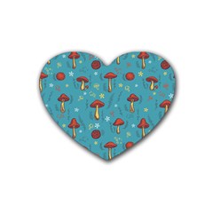 Whimsical Mushroom Pattern Rubber Heart Coaster (4 Pack) by Drawde