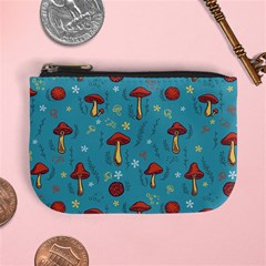 Whimsical Mushroom Pattern Mini Coin Purse by Drawde