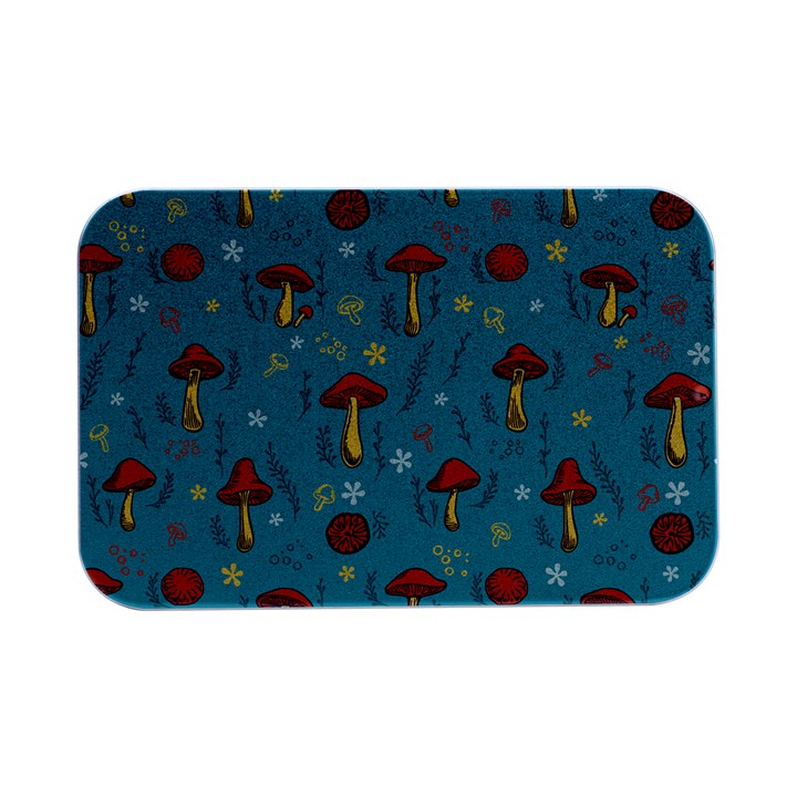 Whimsical Mushroom pattern Open Lid Metal Box (Silver)  