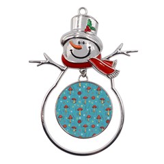 Whimsical Mushroom Pattern Metal Snowman Ornament by Drawde