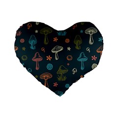 Whimsical Mushrooms Pattern Standard 16  Premium Flano Heart Shape Cushions by Drawde