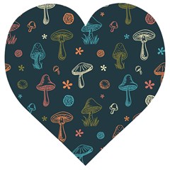 Whimsical Mushrooms Pattern Wooden Puzzle Heart by Drawde