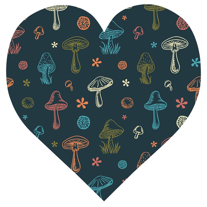 Whimsical Mushrooms pattern Wooden Puzzle Heart