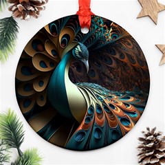 Colorful Peacock Bird Feathers Round Ornament (two Sides) by Apen