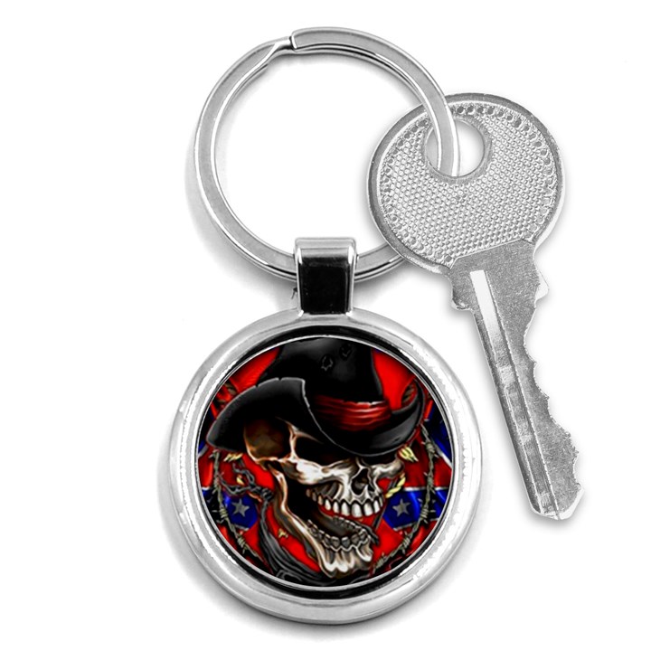 Confederate Flag Usa America United States Csa Civil War Rebel Dixie Military Poster Skull Key Chain (Round)