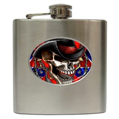 Confederate Flag Usa America United States Csa Civil War Rebel Dixie Military Poster Skull Hip Flask (6 Oz) by Ket1n9