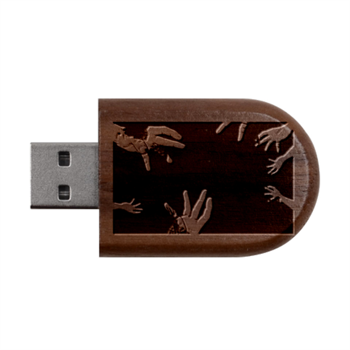 Horror Themed Bloody Hands Wood Oval USB Flash Drive