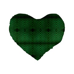 Green Diamond Grid Pattern Standard 16  Premium Heart Shape Cushions by ExtraAwesomeSauce