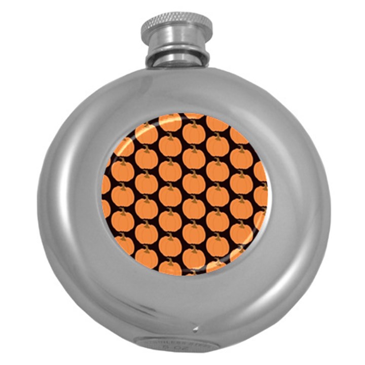 Black And Orange Pumpkin Round Hip Flask (5 oz)