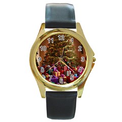 Merry Christmas Round Gold Metal Watch by favoritechios