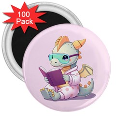 Baby Dragon Reading 3  Magnets (100 Pack) by AIDreaming