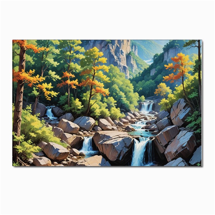 Serene Mountain Waterfall Landscape Postcard 4 x 6  (Pkg of 10)