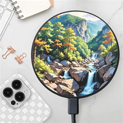 Serene Mountain Waterfall Landscape Wireless Fast Charger(black) by ExtraAwesomeSauce