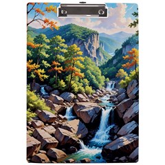 Serene Mountain Waterfall Landscape A4 Acrylic Clipboard by ExtraAwesomeSauce