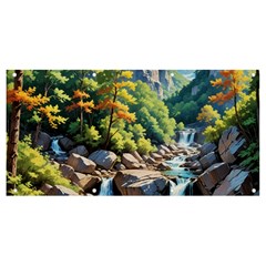 Serene Mountain Waterfall Landscape Banner And Sign 8  X 4  by ExtraAwesomeSauce